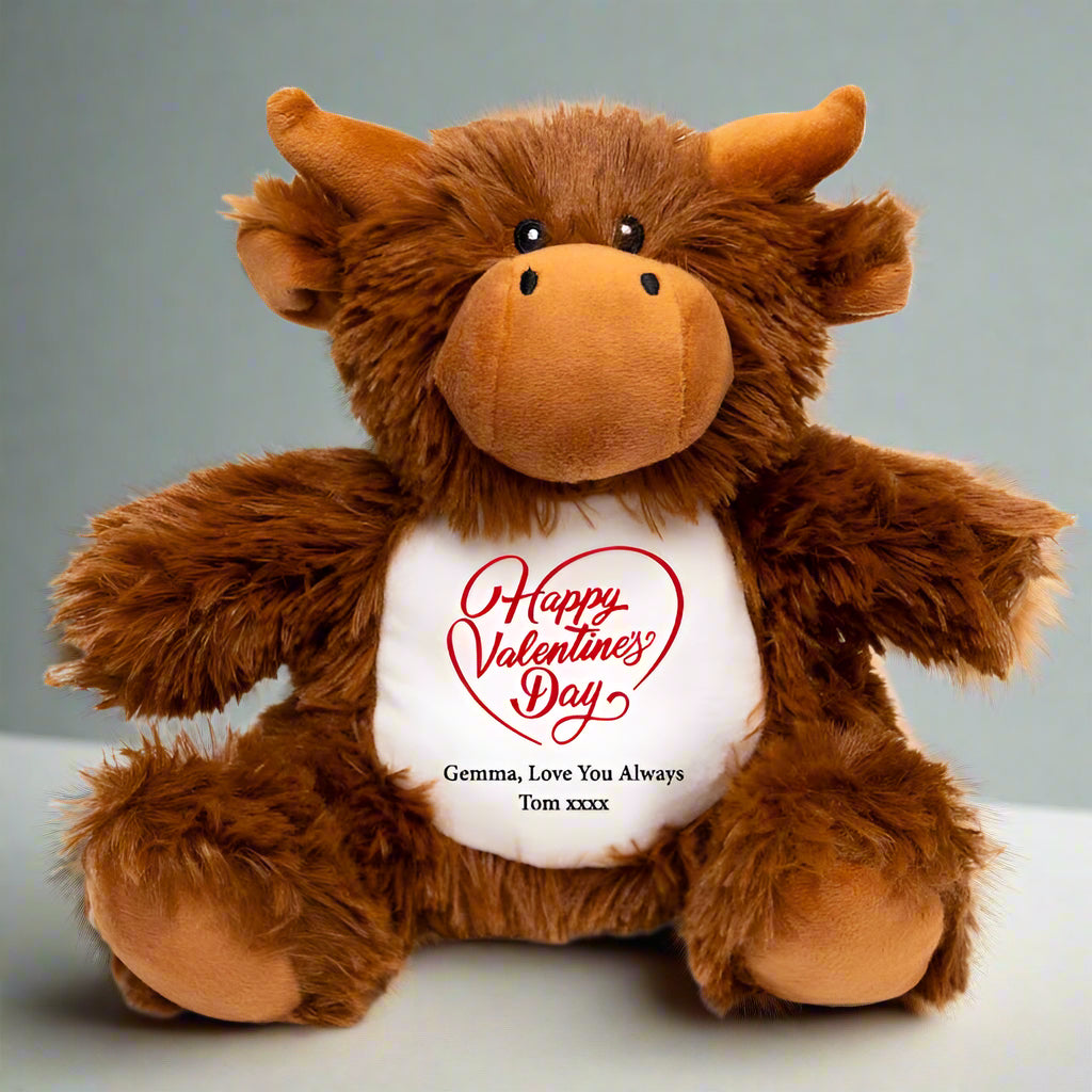 Personalised Valentine Highland Cow Plush Teddy