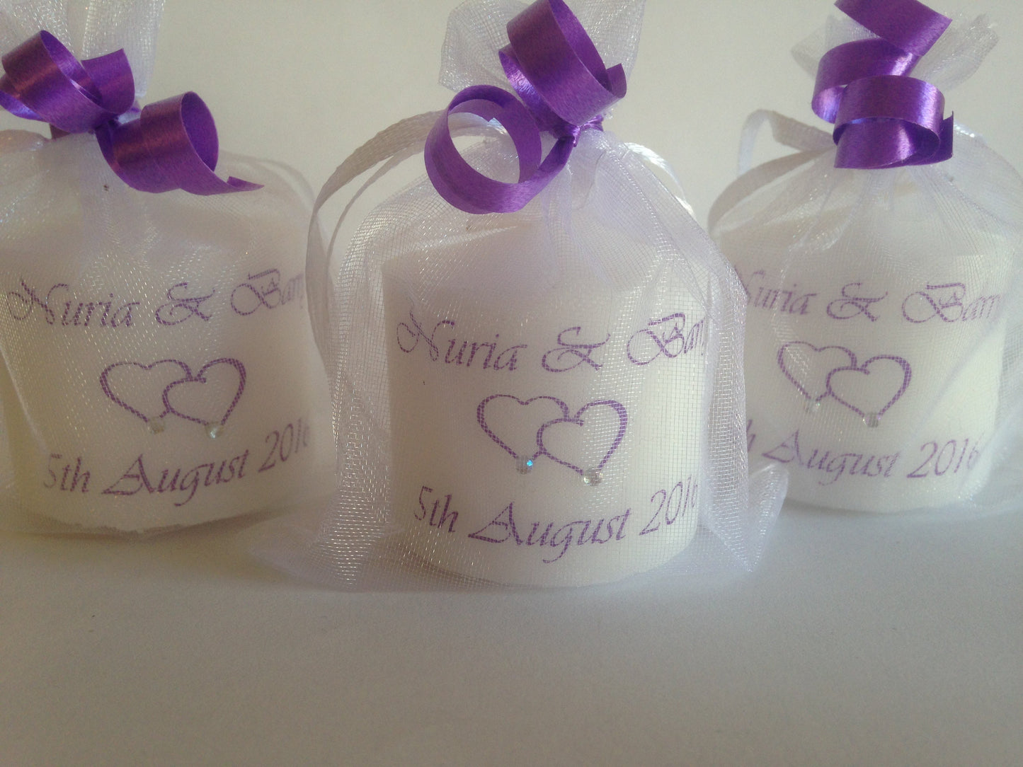 Set Of 10 Personalised Twin Heart Candle Wedding Favours