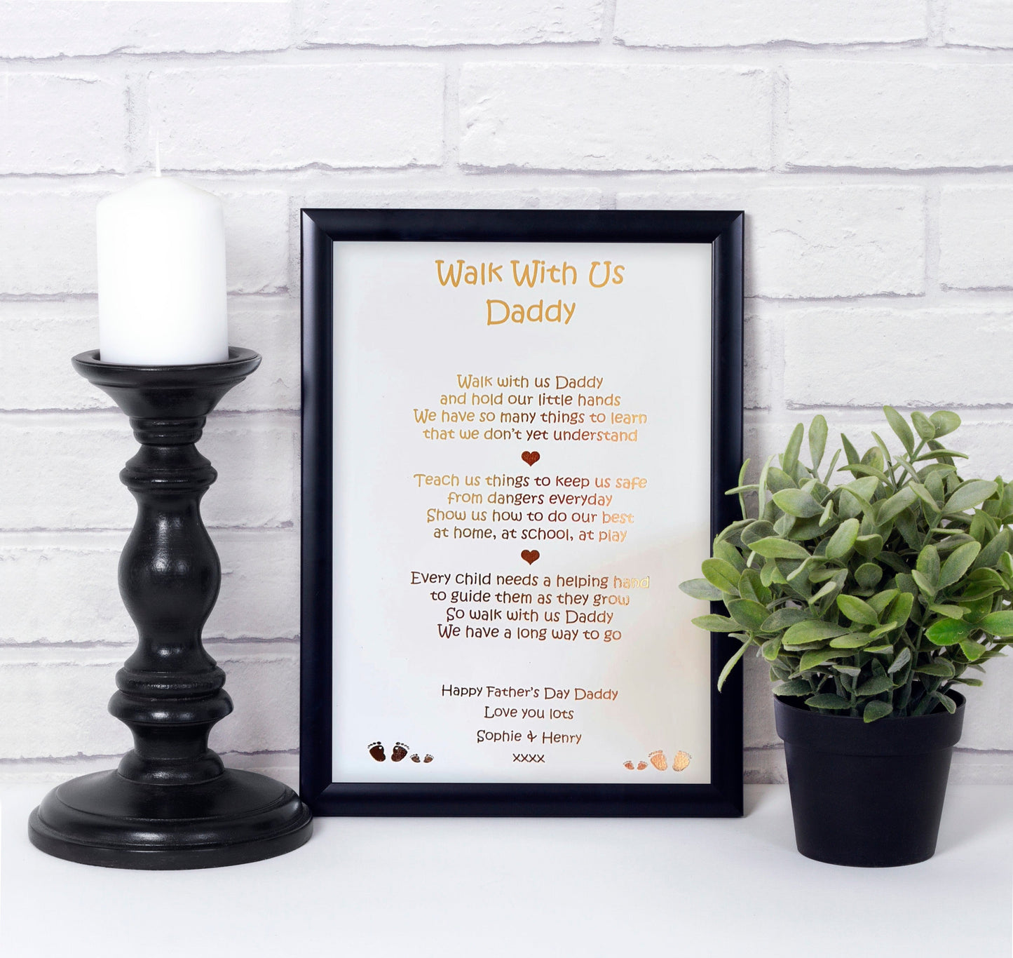 walk with us daddy foiled print in black frame