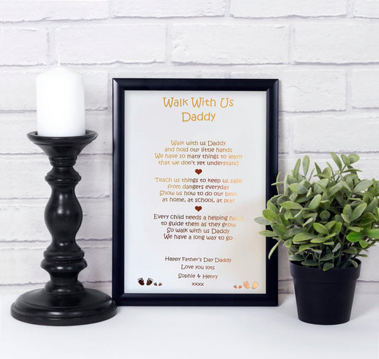 walk with us daddy foiled print in black frame