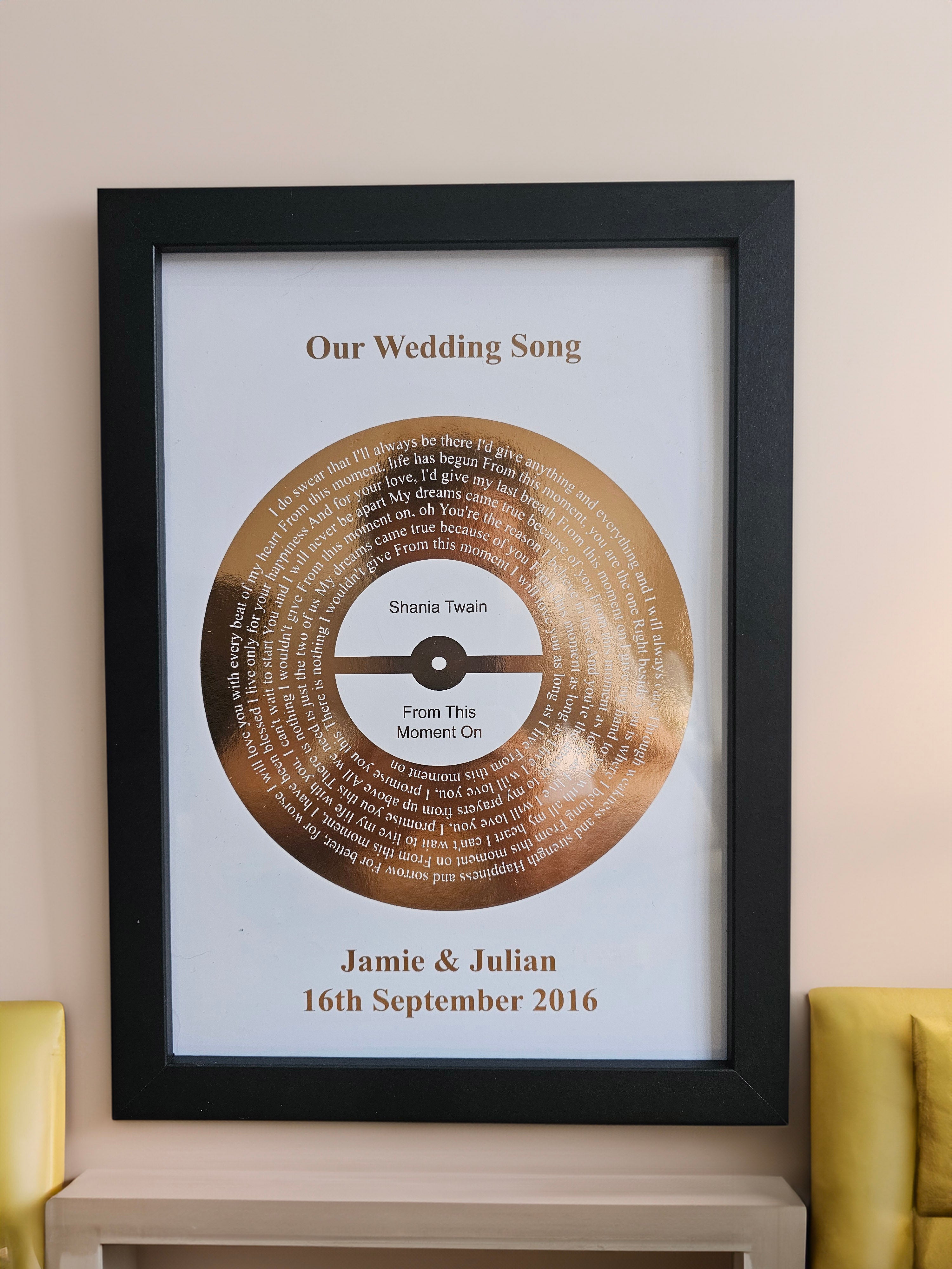 Personalised Record Style Song Lyric Print
