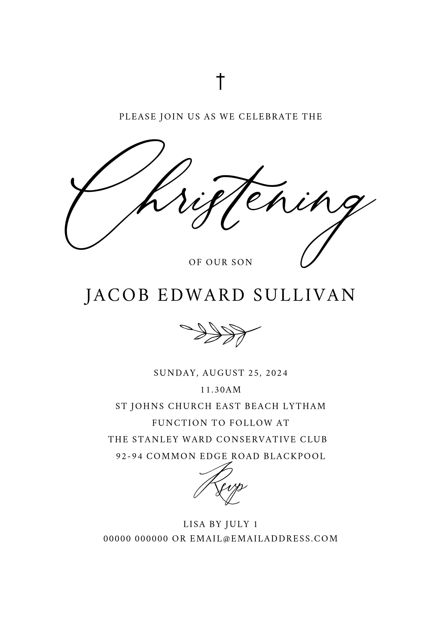 Personalised Foiled Christening Invitation