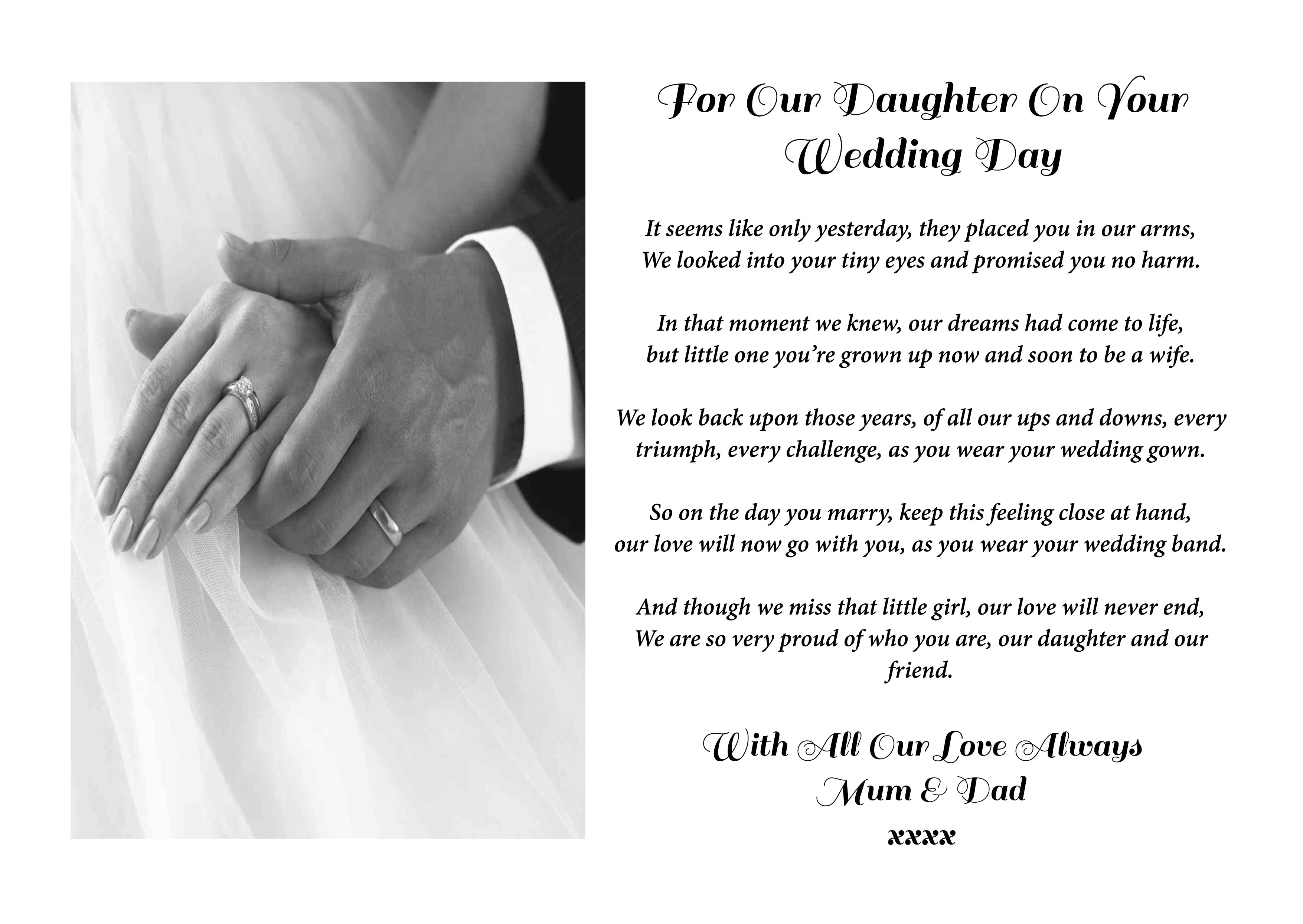 For Our Daughter On Your Wedding Day Personalised Poem 