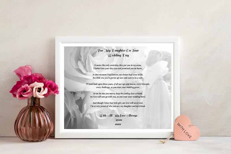 A4 Mum To Daughter / Bride Personalised Wedding Day Poem