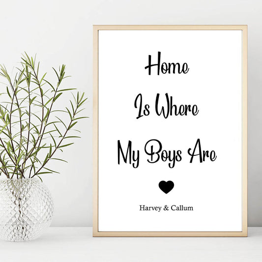 Home Is Where My Boys Are Personalised Foil Print