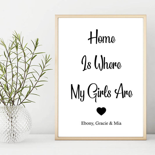 Home Is Where My Girls Are Personalised Foil Print