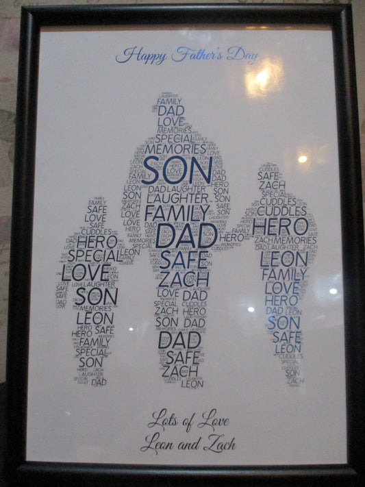 Dad And 2 Sons Personalised Foiled Word Art Print