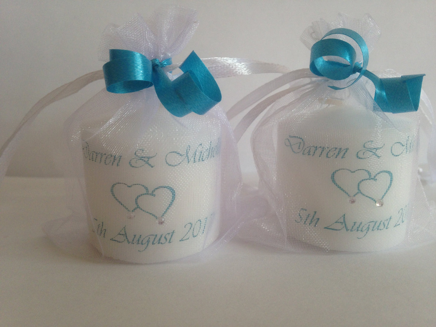 Set Of 10 Personalised Twin Heart Candle Wedding Favours