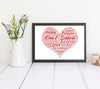 Personalised Love Heart Word Art Print