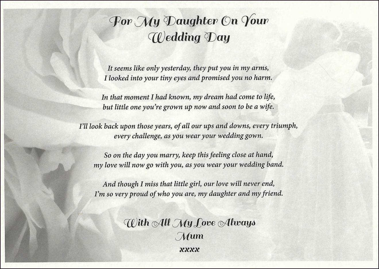 Mum To Daughter Personalised Wedding Day Poem