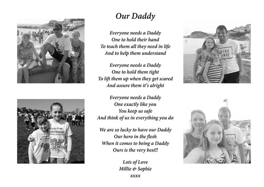 A4 Personalised Fathers Day Poem/Gift With 4 Photos