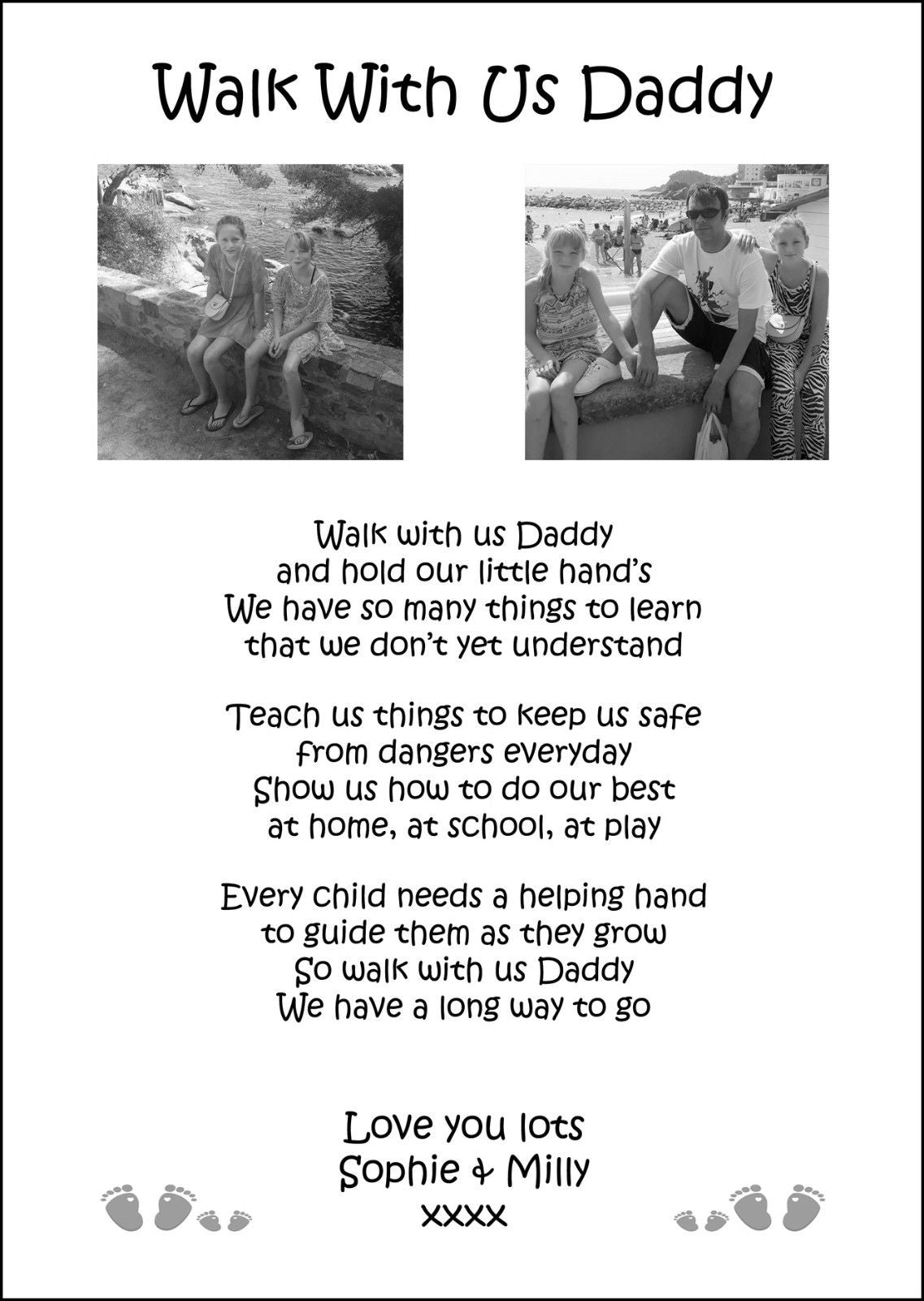 Personalised A4 Walk With Us Daddy print With Poem & 2 Photos