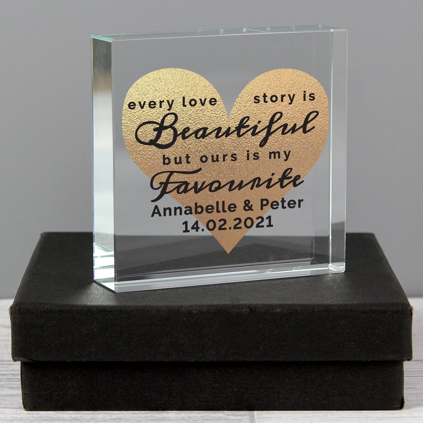 Personalised Every Love Story Is Beautiful Crystal Block