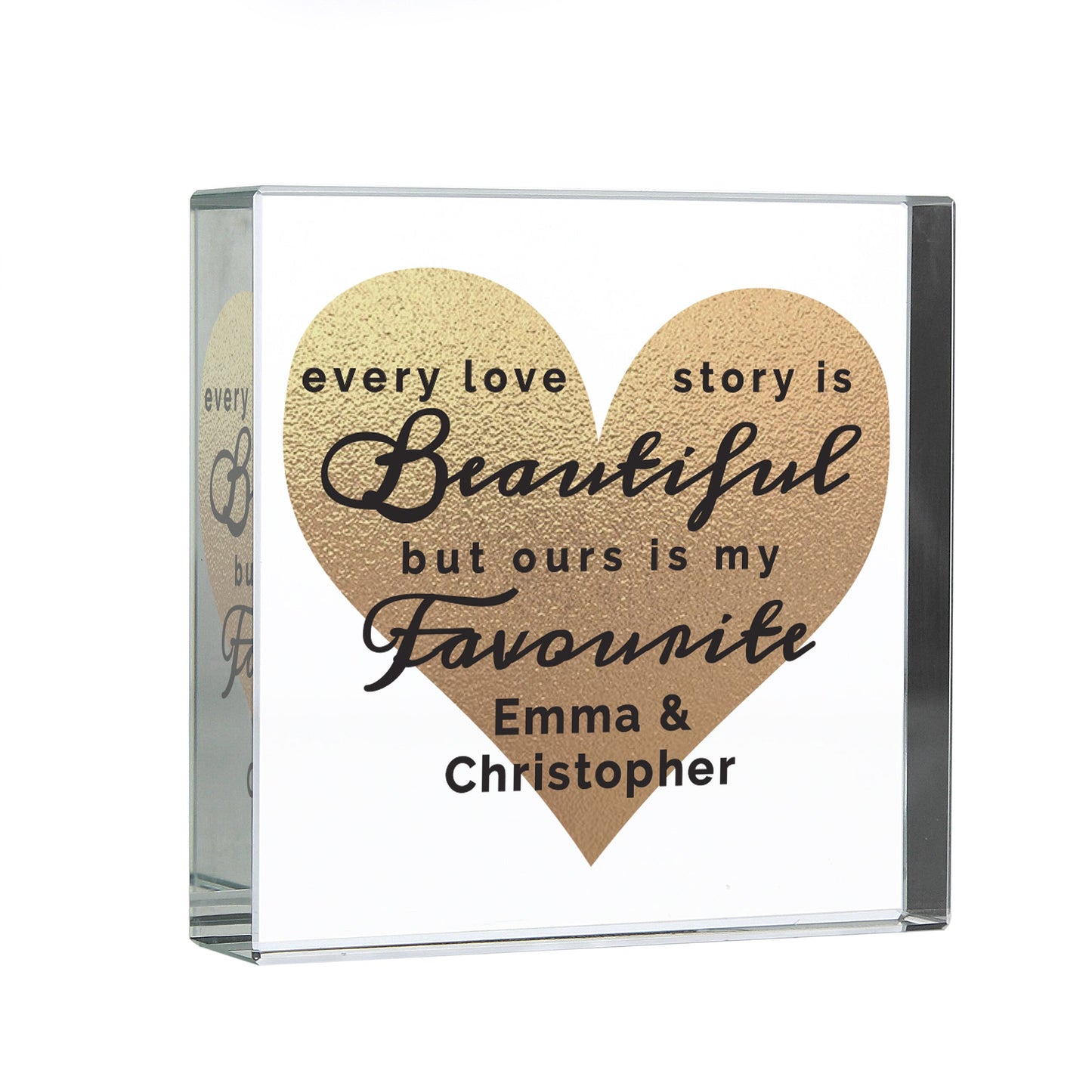 Personalised Every Love Story Is Beautiful Crystal Block