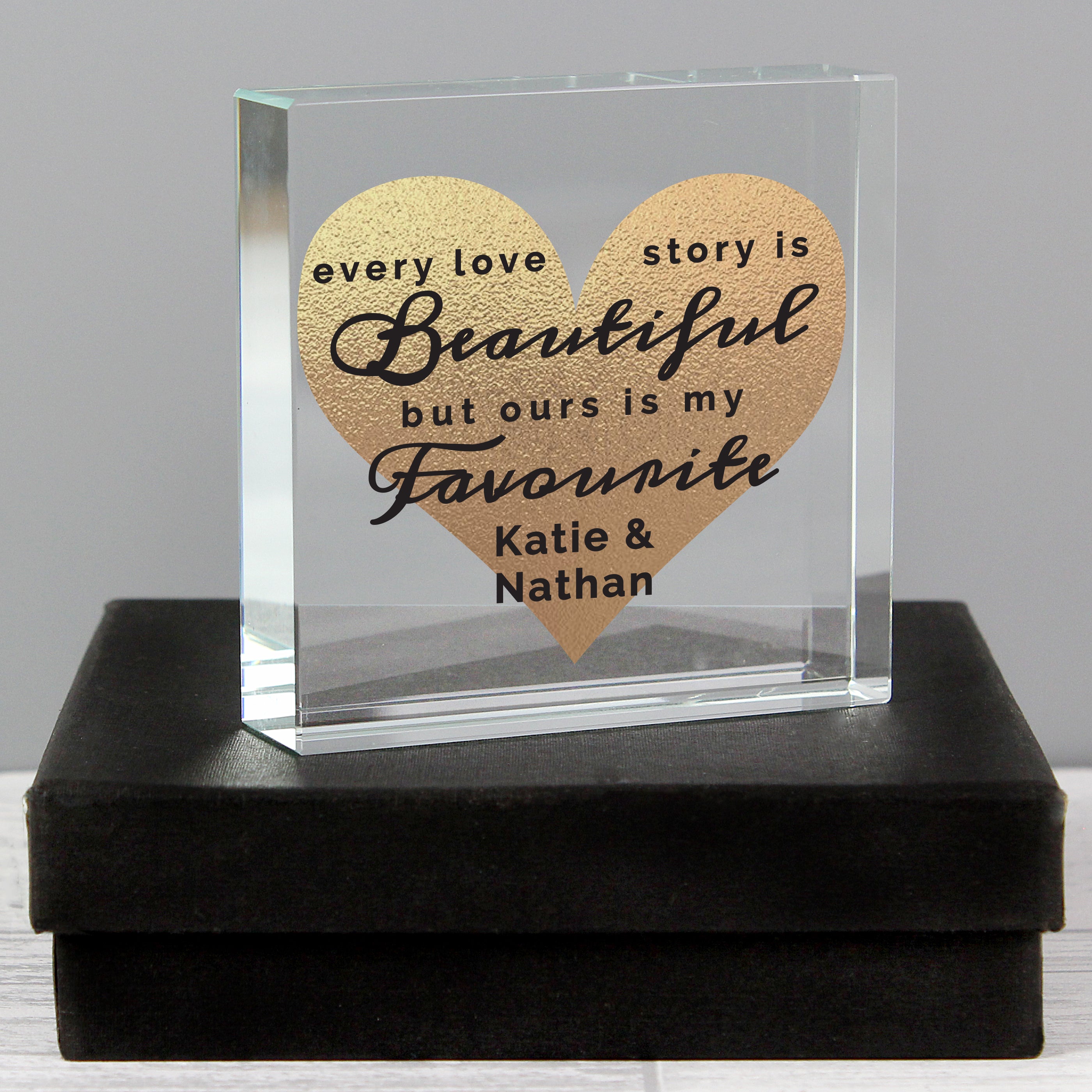 Personalised Every Love Story Is Beautiful Crystal Block