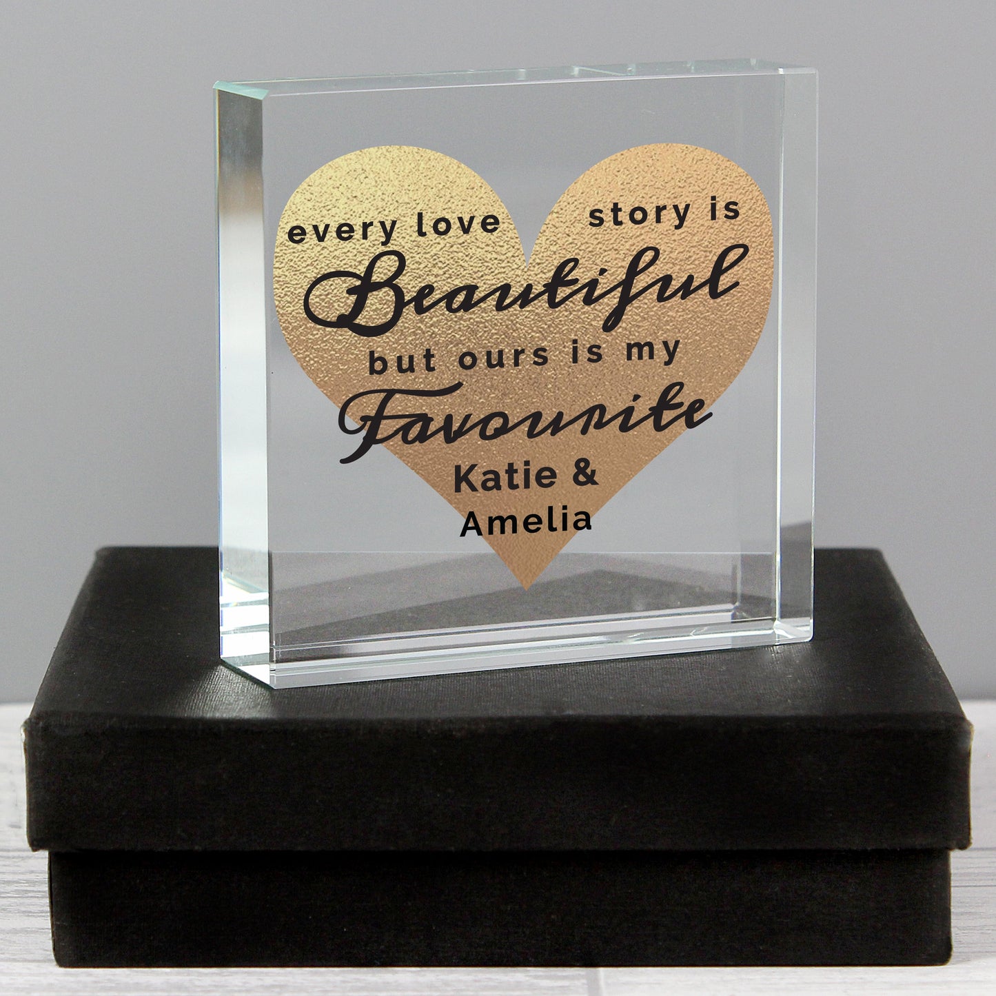 Personalised Every Love Story Is Beautiful Crystal Block