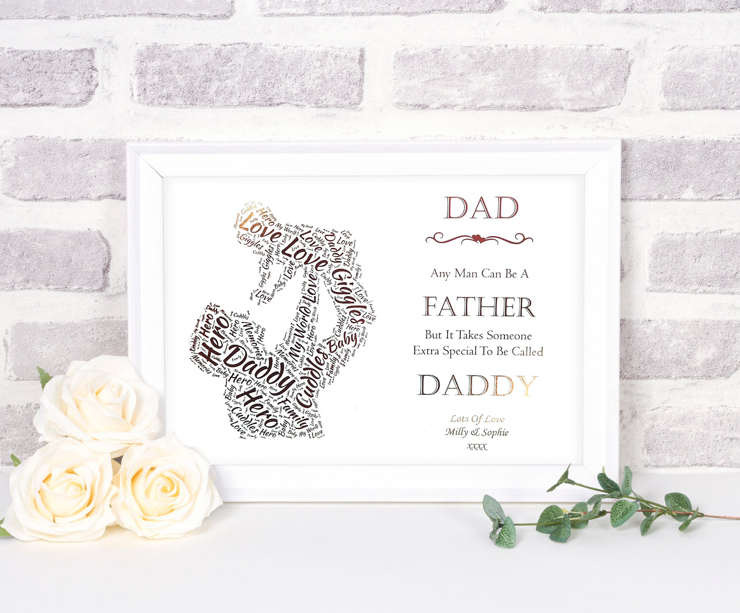 Anyone Can Be A Father Dad & Baby Word Art Foil Print