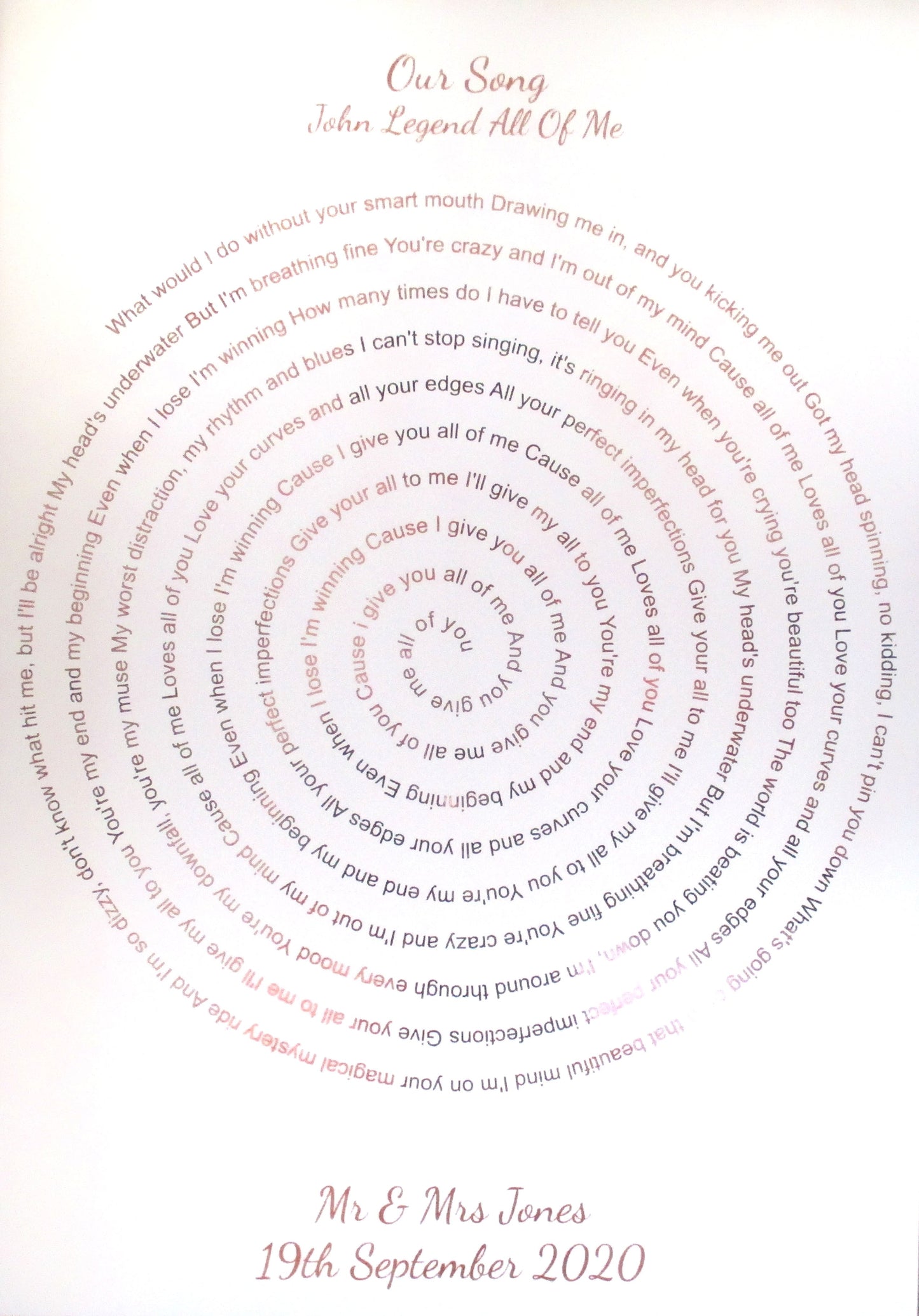 Personalised Foiled Spiral Print Song Lyrics