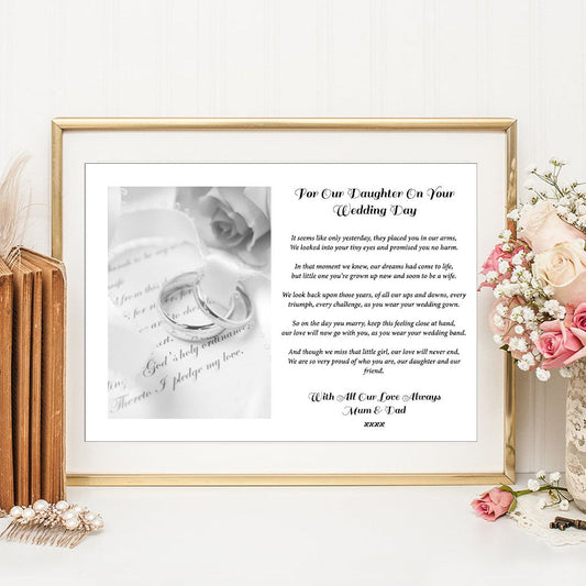 Personalised A4 For Our Daughter On Your Wedding Day Print