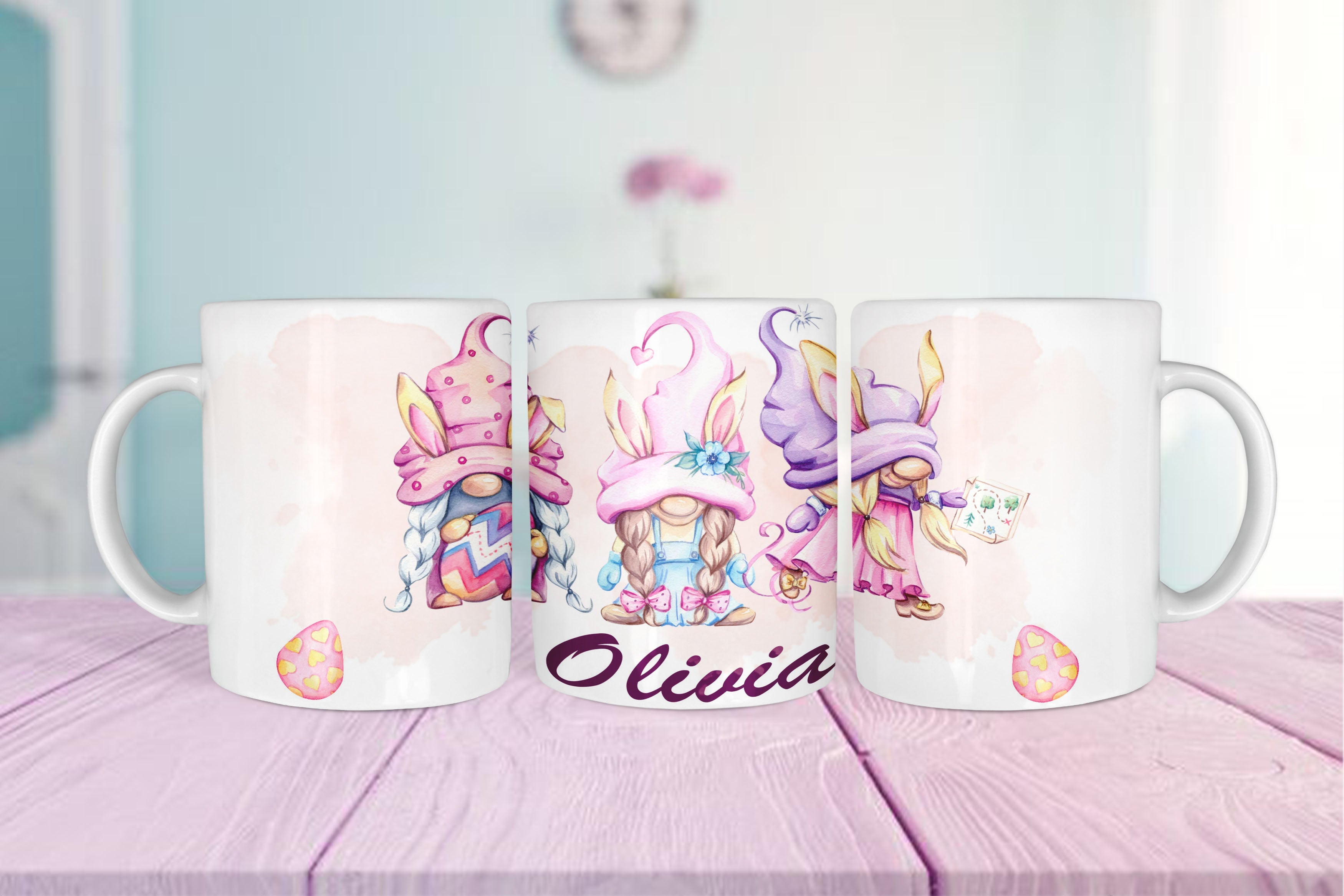Personalised Pink Gnome Easter Mug