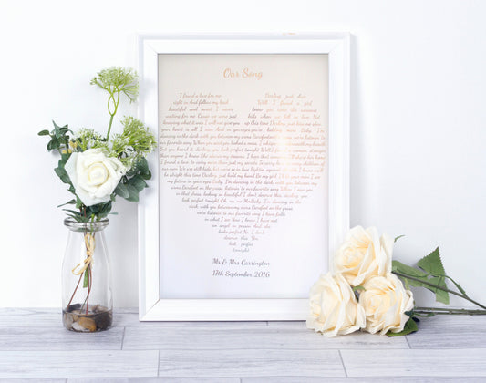 Personalised Foiled Heart Shaped Song Lyric Print