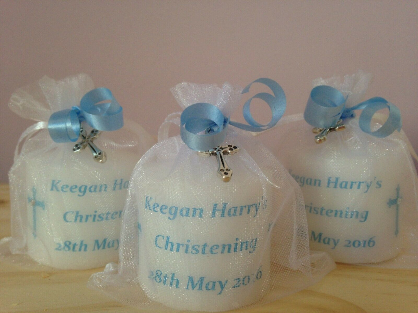 Set Of 10 Blue Personalised Christening Candles