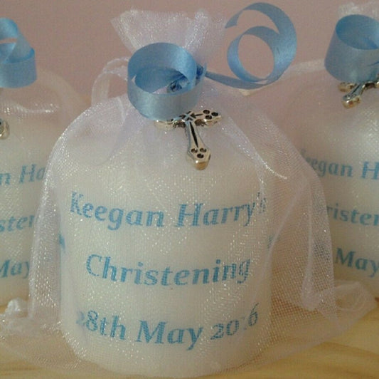 Set Of 10 Blue Personalised Christening Candles