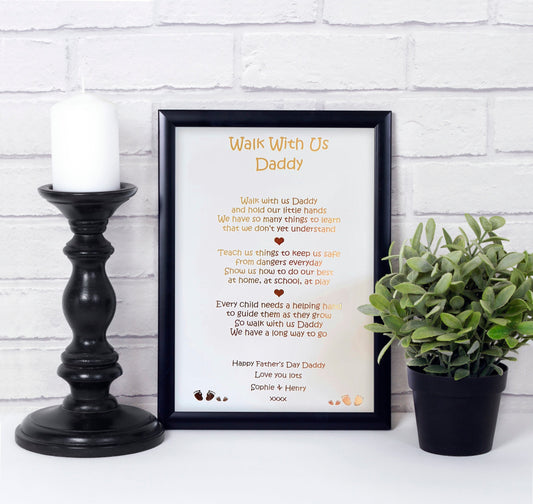 walk with us daddy foiled print in black frame 